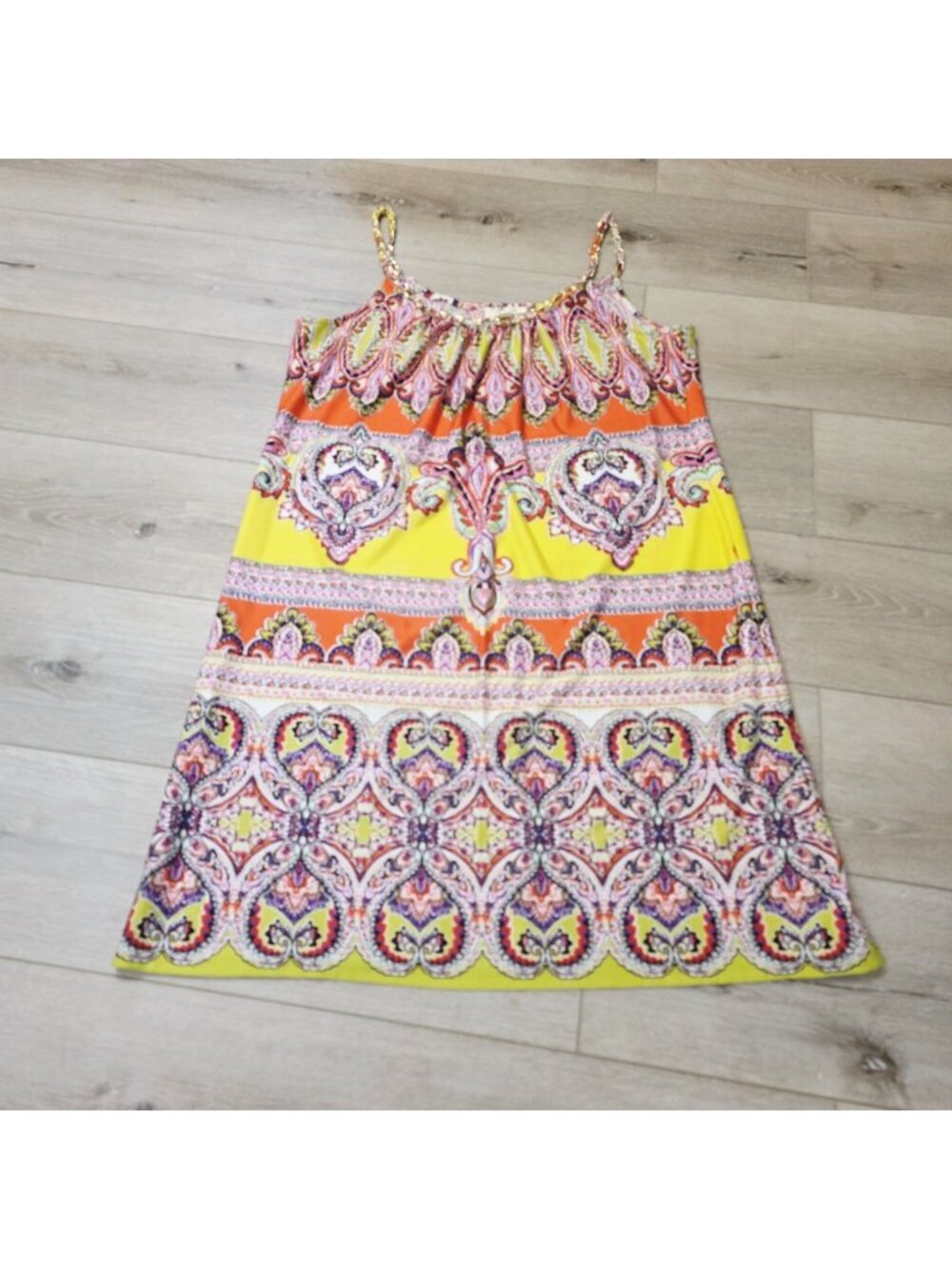 Bright Vibrant Prelude Paisley Boho Chain Spaghetti Strap Shift Dress Sz XL